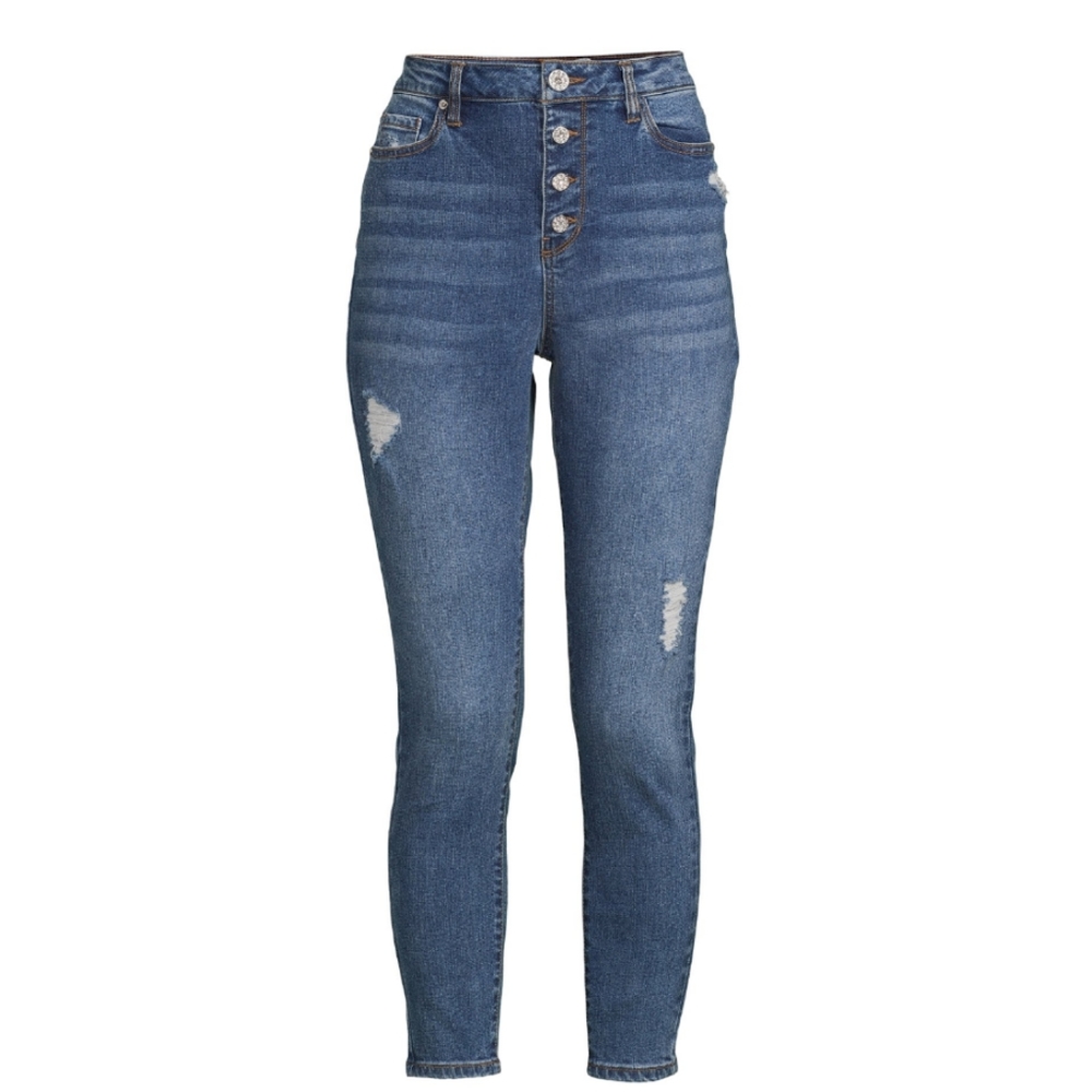NWT Madden NYC Junior's Rhinestone Button Skinny Jeans - Picture 2 of 5